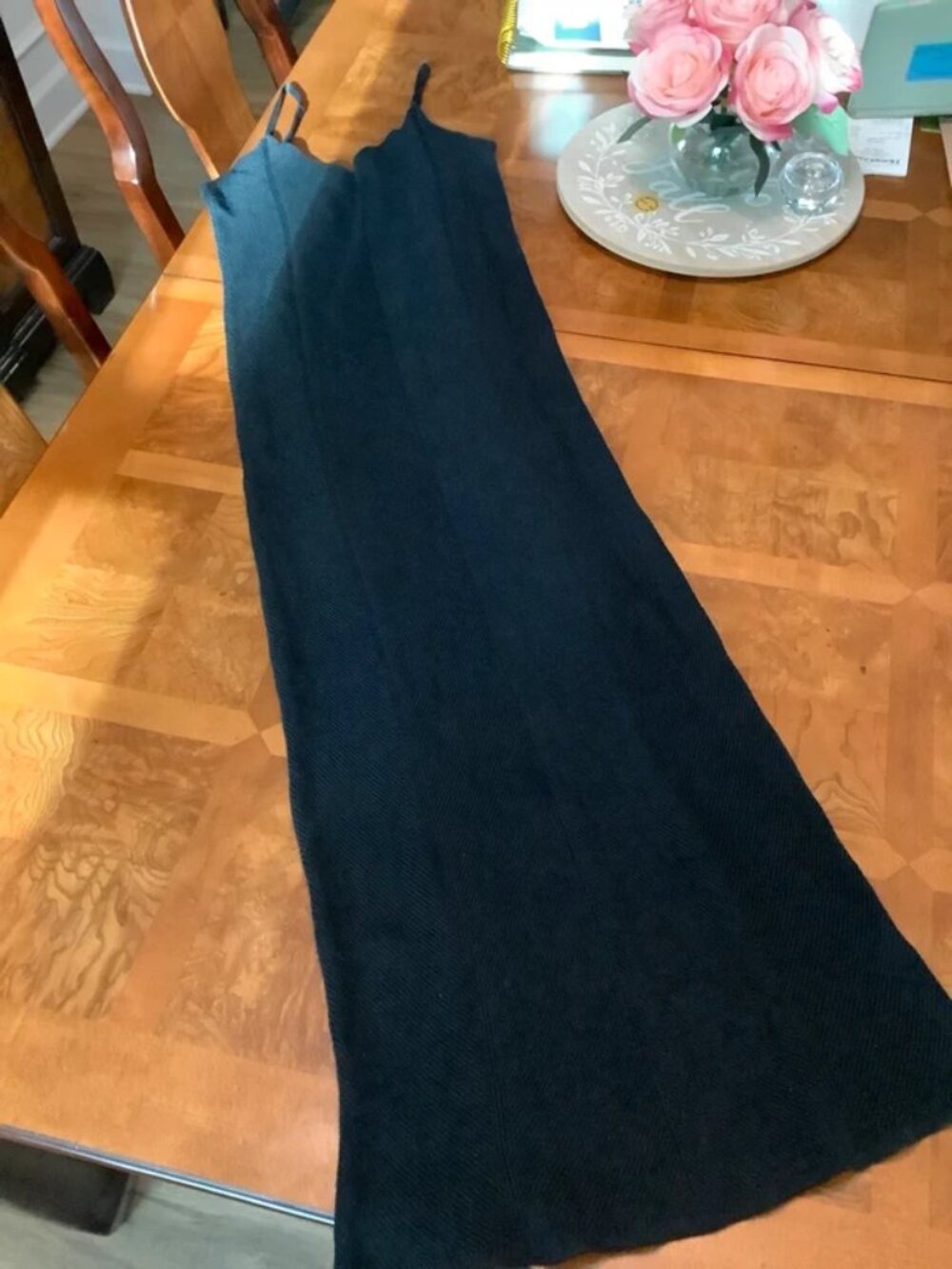 Pre-loved long black knit dress with adjustable straps size small